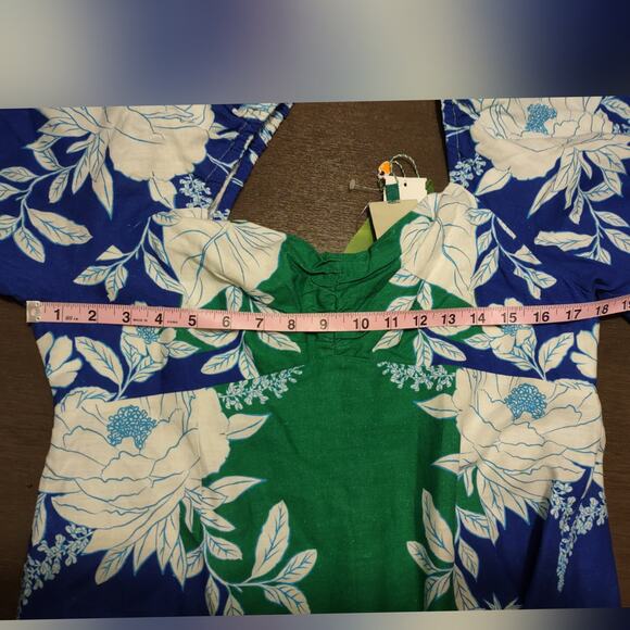 Farm Rio  Soft Garden Linen-Blend Minidress Size Large Puff Sleeve Vacation - Picture 6 of 16